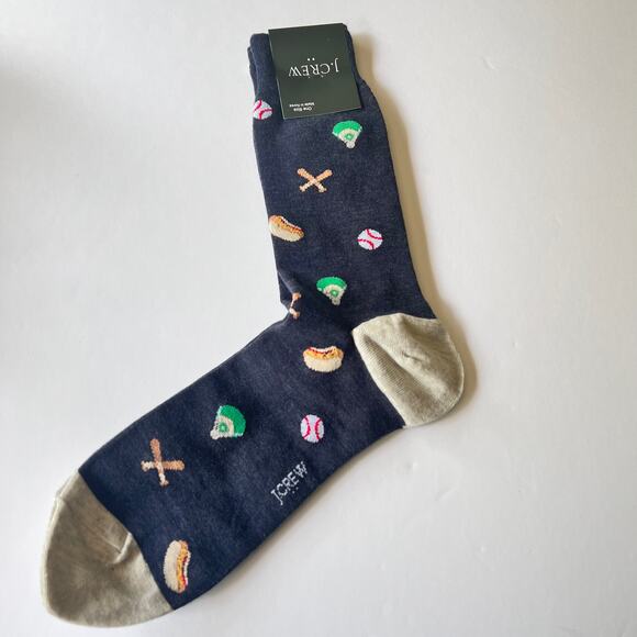 J.Crew Men's Crew Style Socks Baseball Print OS NWT - Picture 5 of 6